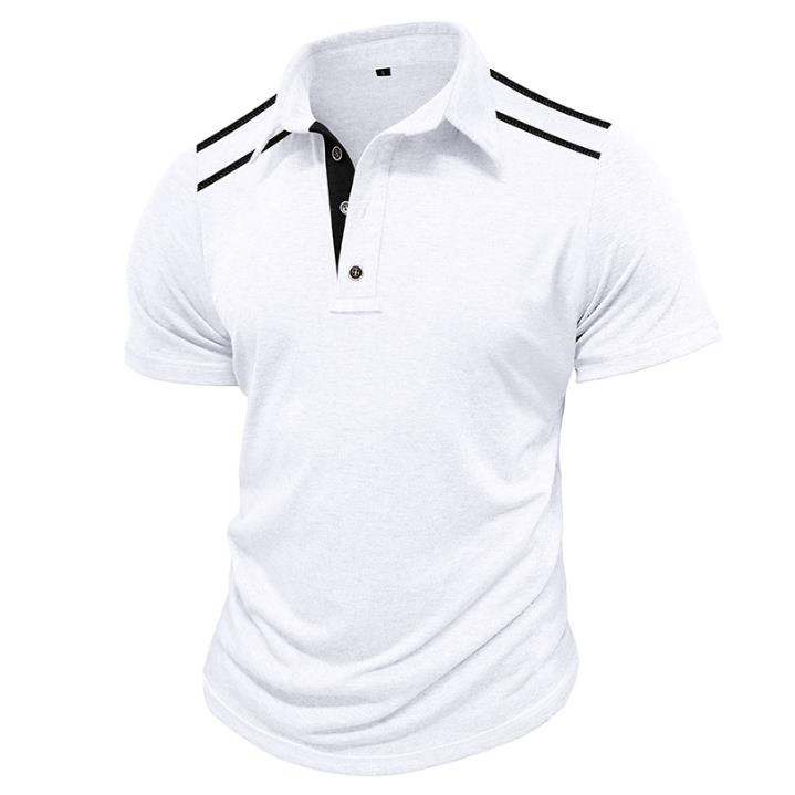 XXL Summer Fashion T-Shirts Men's Short-sleeved Lapel Button Light Blue Retro Color Matching Shirt Tshirt Shirt MALE Polyester Tops Tees Light Gr
