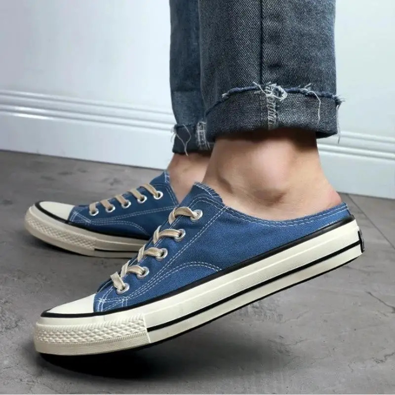 Mens Canvas Sneakers Lovers Comfortable Slip-on Shoes Flats Casual Women Half Slipper Breathable Walking Shoes Plus Large Size 44 250310