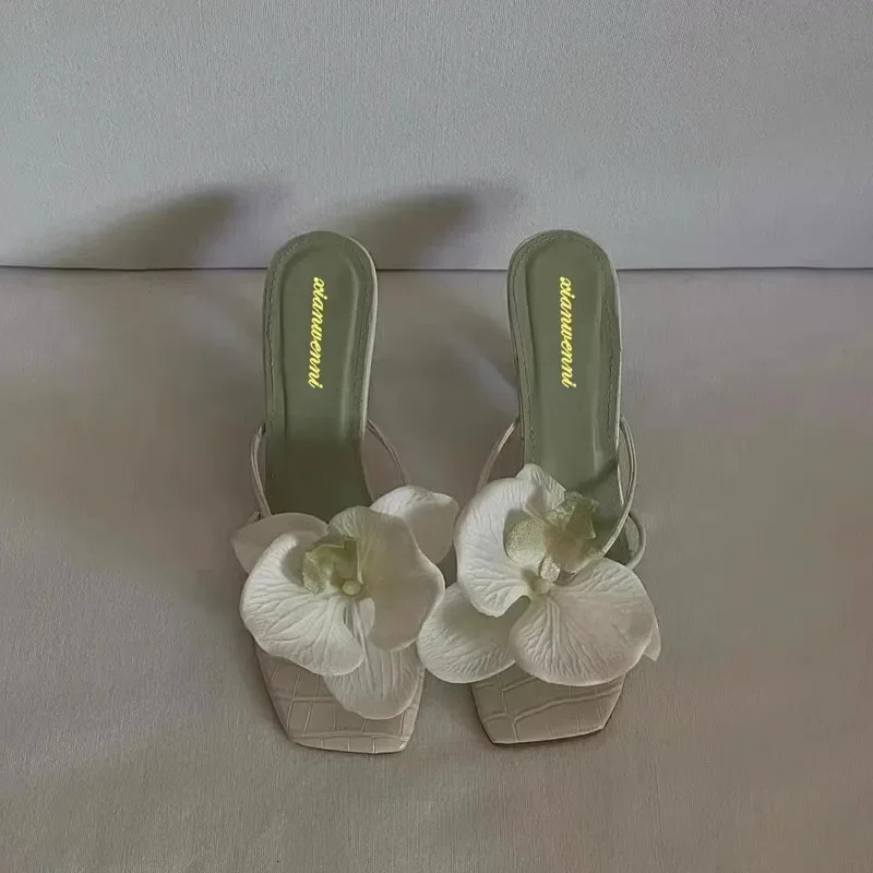 Shoes Female Summer Elegant Flowers Womens Slippers Casual Fashionable Outer Wear High Heel Slides Women 250314
