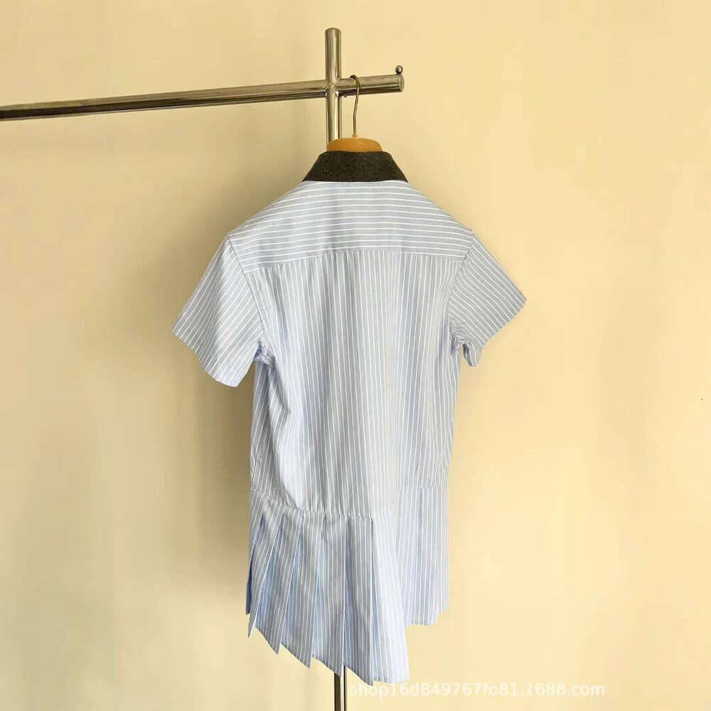 Mm24 Autumn/Winter New Collection Micro Label Embroidered Collar Buckle Thin Stripe Short Shirt Skirt Series