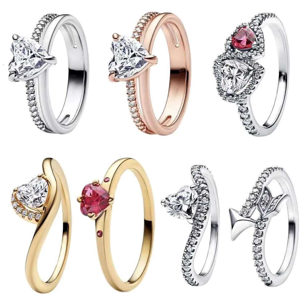 2025 925 Sterling Silver Charm Double Love Crown Arrow Ring with Zircon Heart Rings for Women Jewelry Engagement Wedding Accessory