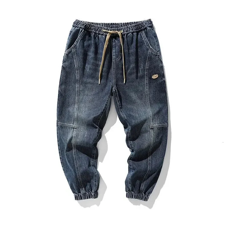 AutumnWinter Trendy Jeans Mens American Style Vintage Loose Fit Elastic Waist Casual Pants Versatile Harem Trousers 250312