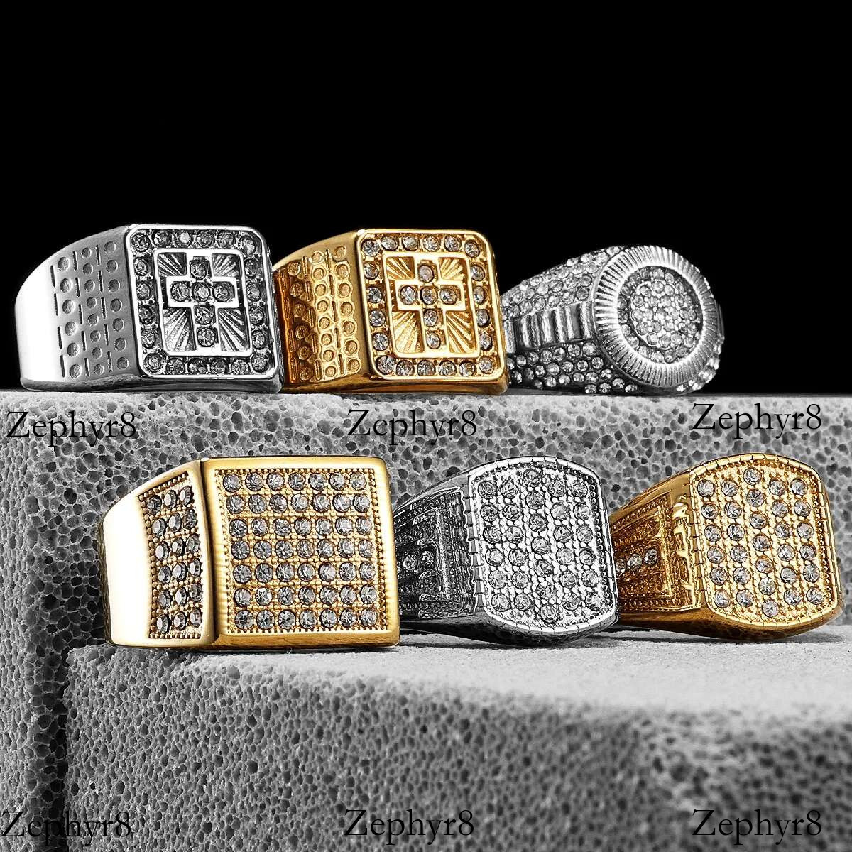 2025 model Gemstone Hip Hop Cross Men Rings Stainless Steel Women Couple Jewelry Punk New In Rock Fashion Accessories Gift Wholesale