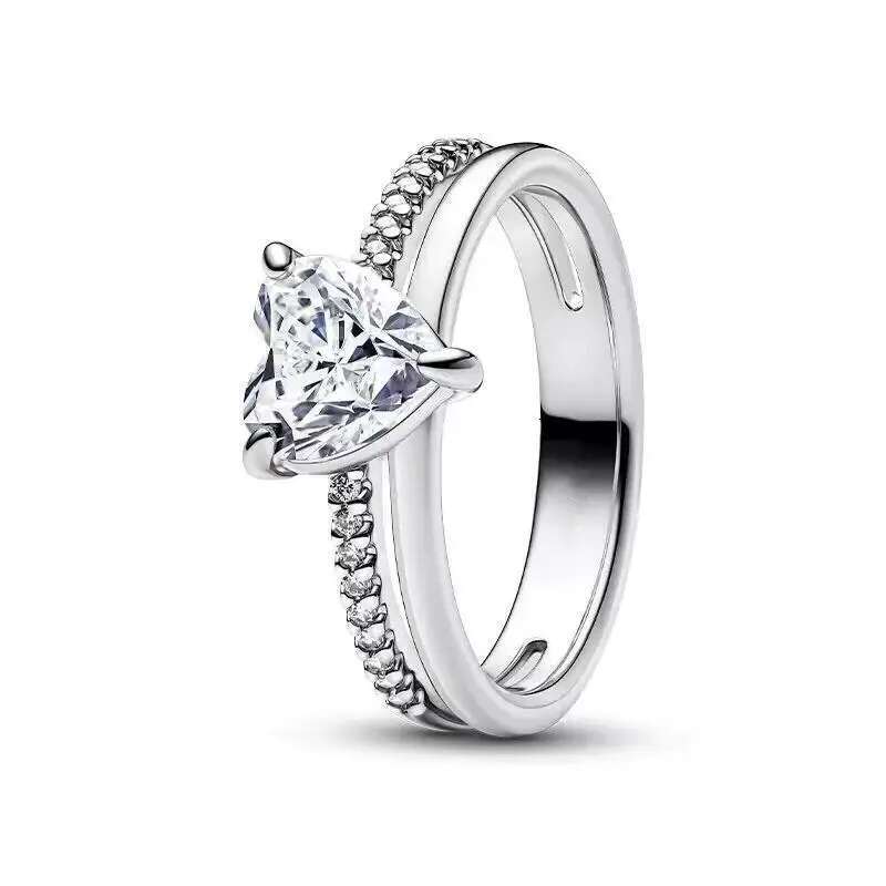2025 925 Sterling Silver Charm Double Love Crown Arrow Ring with Zircon Heart Rings for Women Jewelry Engagement Wedding Accessory
