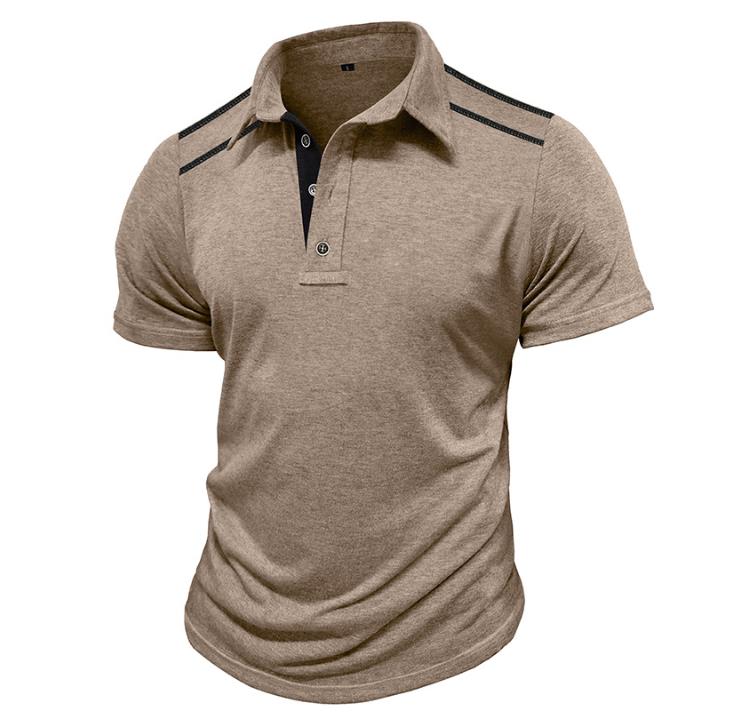 XXL Summer Fashion T-Shirts Men's Short-sleeved Lapel Button Light Blue Retro Color Matching Shirt Tshirt Shirt MALE Polyester Tops Tees Light Gr