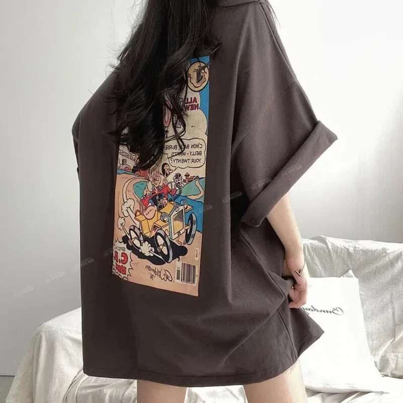2025 New Trendy Printed Loose Youth Oversized T-shirt Summer Short Sleeve Solid Color Letter Thin Casual Top Designer Fashion High Street Women's