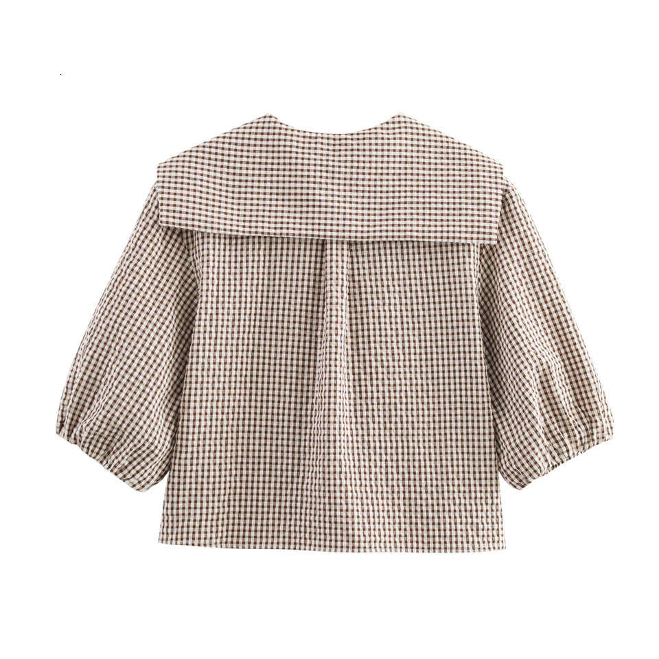 TRAFSHE Womens Plaid Shirts Blouse Clothing Fashion Turn Down Neck Ladies Top Women 3067044 250312