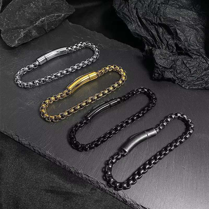 2025 model Punk Stainless New Box Chain Buckle Bracelet Personality Trend Hip Hop Titanium Steel Jewelry