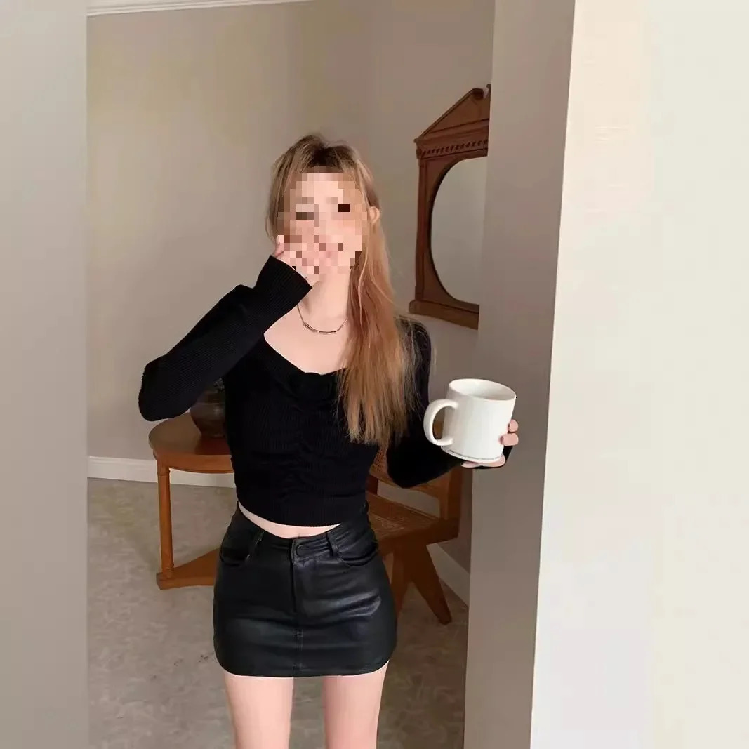 Plus Size 2024 Womens Mini Dress HighWaisted Brown ALine Skirt Petite Maillardpu Leather Summer Style BeltLength Female 250312