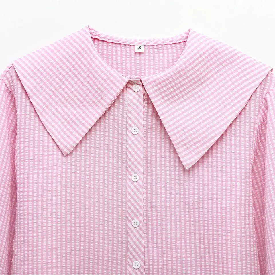 TRAFSHE Plaid Shirts for Womens Peter Pan Collar Tops Long Sleeve Single Breasted Blouse Cute Sweet Girls Loose 61038 250312