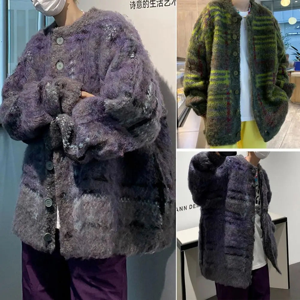 Fall Winter Knitted Sweater Cardigan Singlebreasted Retro American Style Thick Loose Warm Knitwear Daily Wear Coat 250311