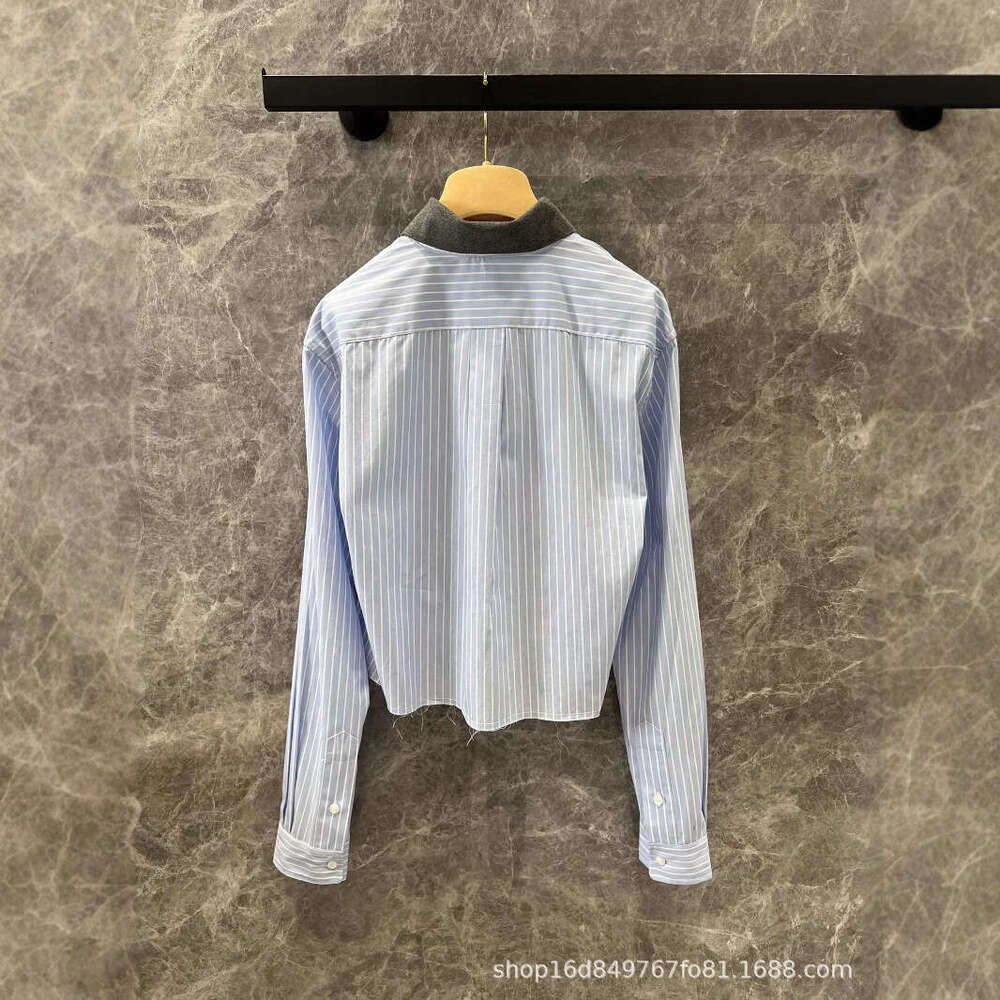 Mm24 Autumn/Winter New Collection Micro Label Embroidered Collar Buckle Thin Stripe Short Shirt Skirt Series