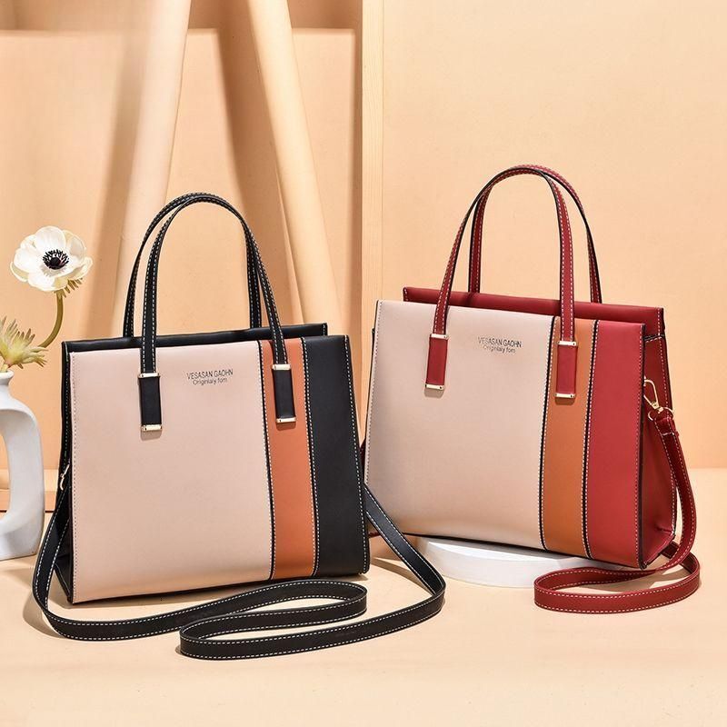 Pouch Full Large Capacity 2024 New Trendy Fashion Color Contrast Handbag Autumn And Winter Generous Women's Square Bag