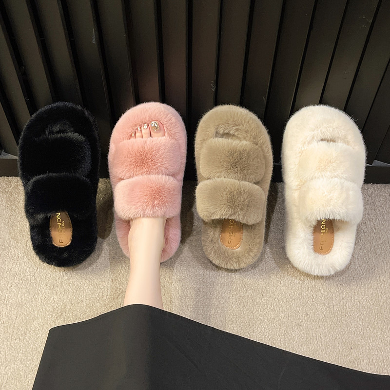 Free shipping slippers women sandals thick sole plush fashion casual comfortable black beige khaki pink blue