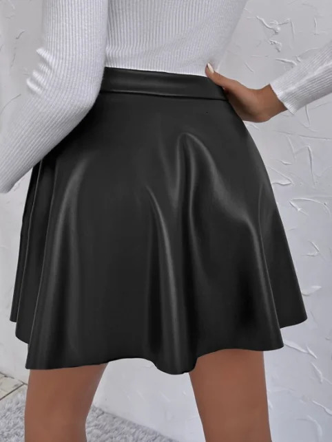 Single Breasted Faux Leather Skirt Vintage Swing Aline For Spring Fall Womens Clothing 250312
