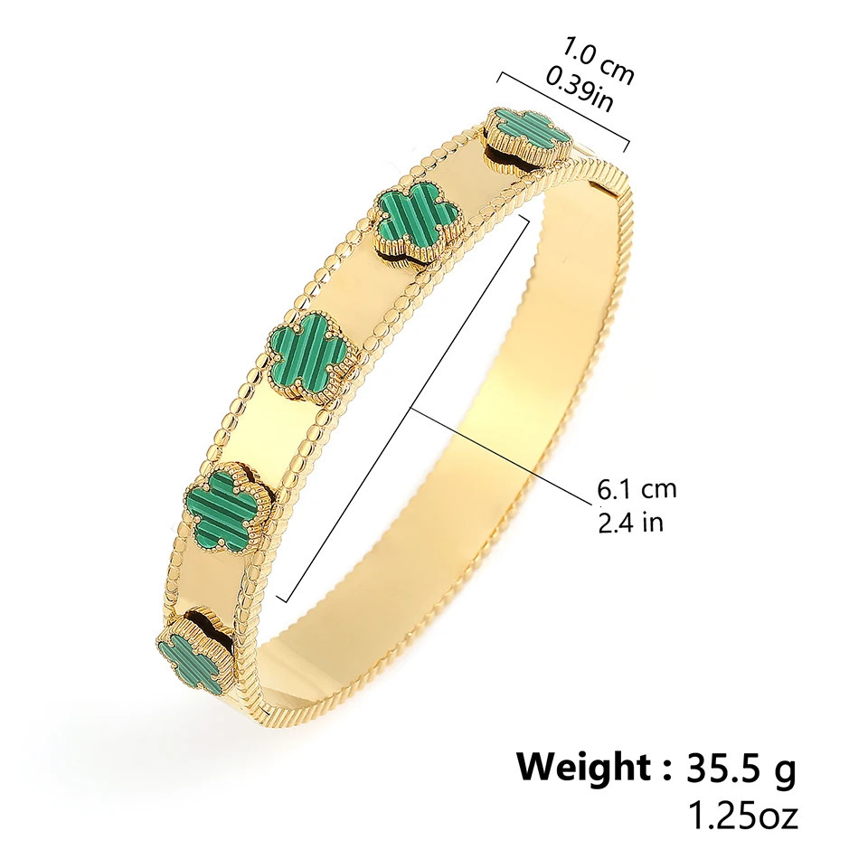 ZAKOL Trendy Lucky Five Leaved Flower Stainless Steel Bangles For Women Girls Gold Color Metal Wristlet Bracelets Jewelry Gifts 250313