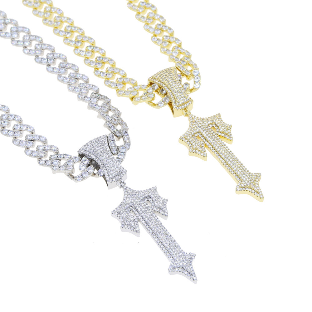 New Mens Hip Hop moissanite Pendant Set Cross moissanite Pendant Hiphop Cuban Chain Jewelry