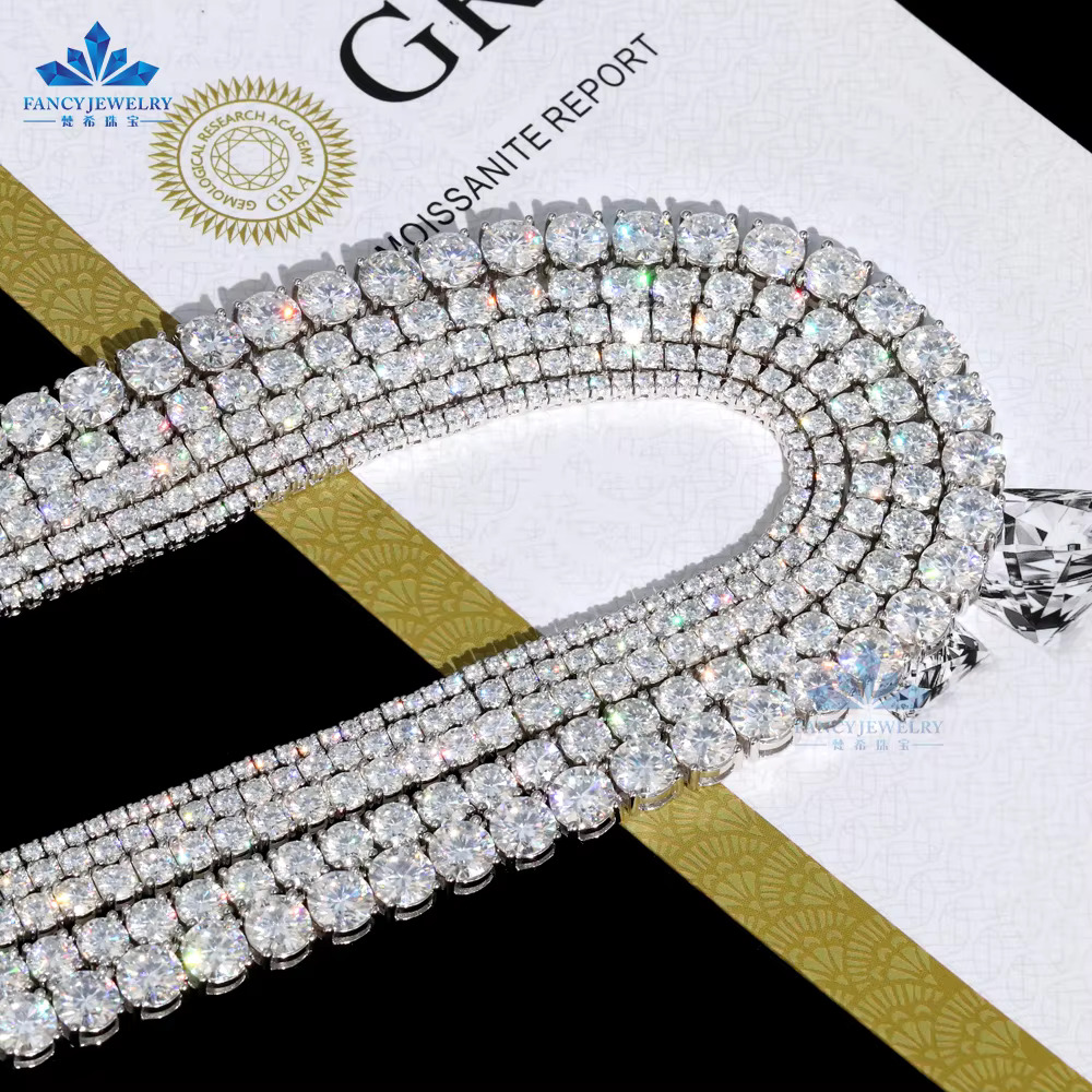 Fancy Fine Jewelry Hip Hop 925 Sterling Silver VVS Moissanite Diamond Cluster Iced Out Tennis Chain Bracelet Necklace for Men
