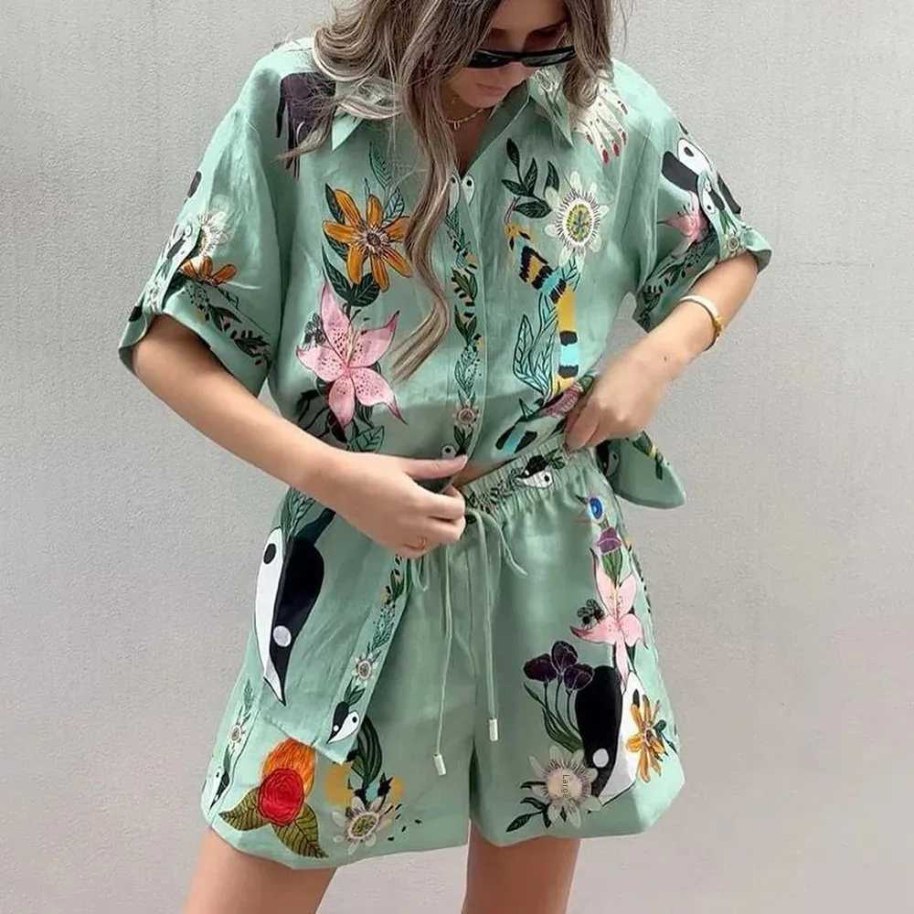 Two Piece Dress Summer loose printed womens clothing set casual 2-piece short top cross-border trade fast sales fashion set Y2503158N77