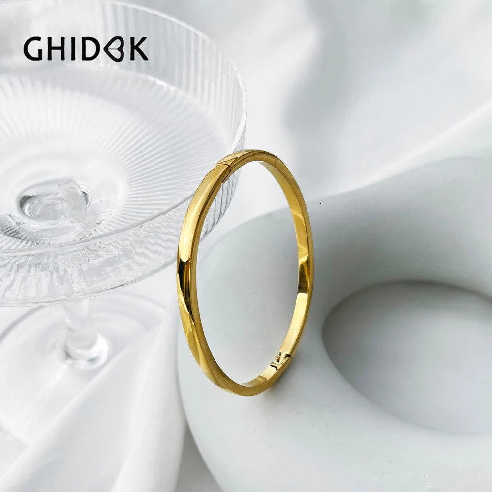 GHIDBK non tar 316L stainless steel solid 18K Pvd goldplated plain weave bracelet for women stackable jewelry gift 250313
