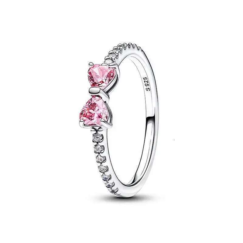 2025 Valentine's Day Gift New Silver Earring Pink Bow Ring Bracelet For Women Gift Anniversary S925 Chain link Fine Jewelry
