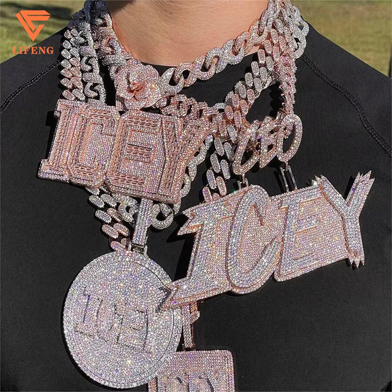 Mens Unique Sterling Sier Hip Hop Jewelry D Color VVS Moissanite Fine Custom Name Pendant Letter Necklace Gift