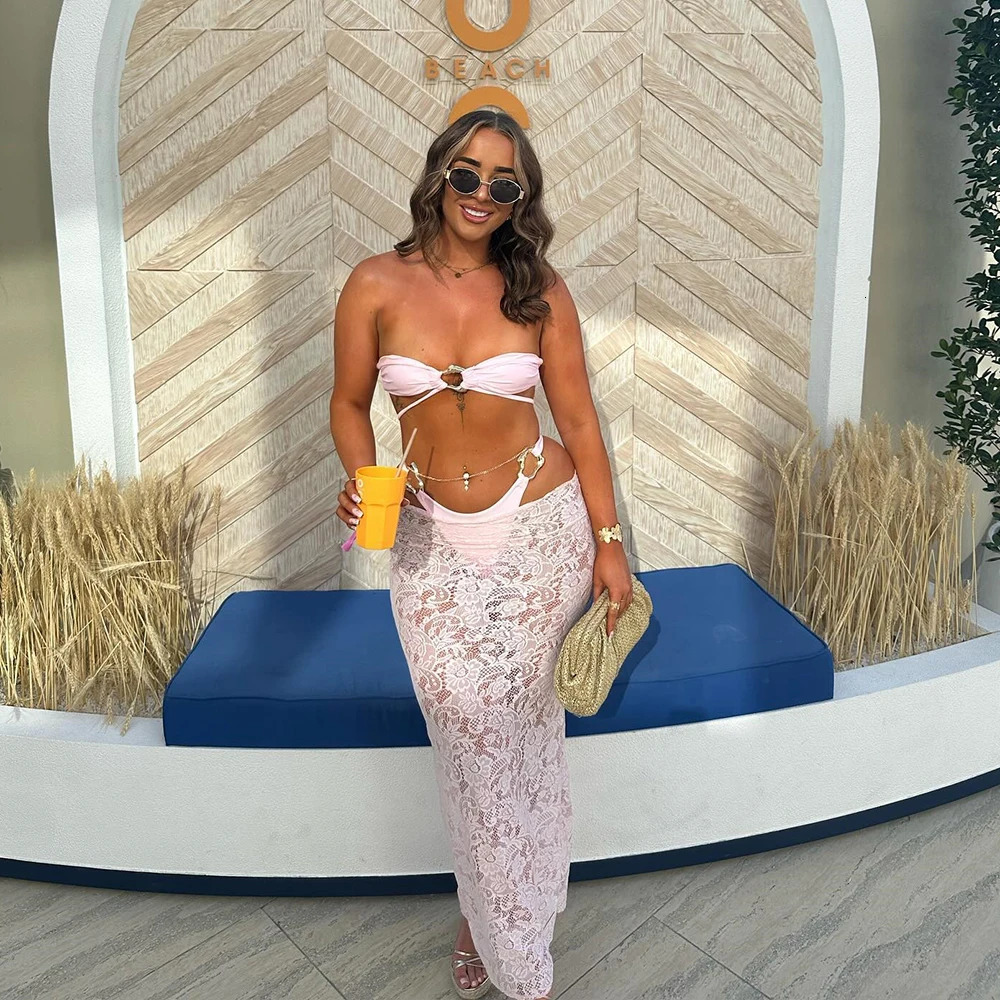 Bandeau 3 Pieces Bikini 2025 Sexy Women Swimsuit Swimwear Female Long Dress Brazil Bikini Set Bathing Suit Swimming Suit 250314
