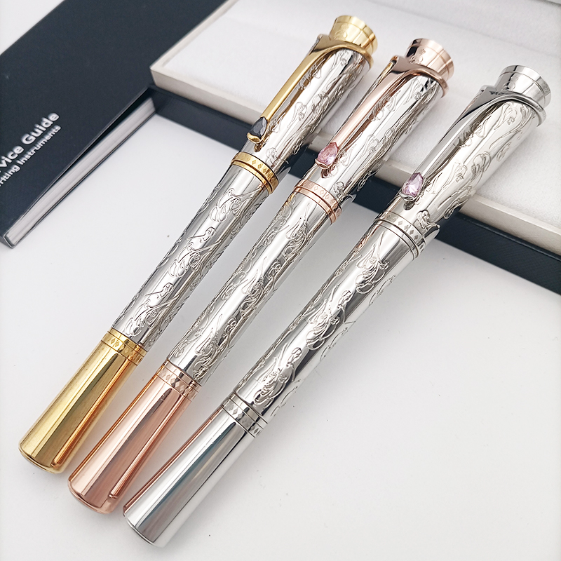 Promotion Pen Grace Kelly Silver Carving M Rollerball Ballpoint Pen With Teardrop Shape Diamond Stone Clip Writing Smooth Great Actress