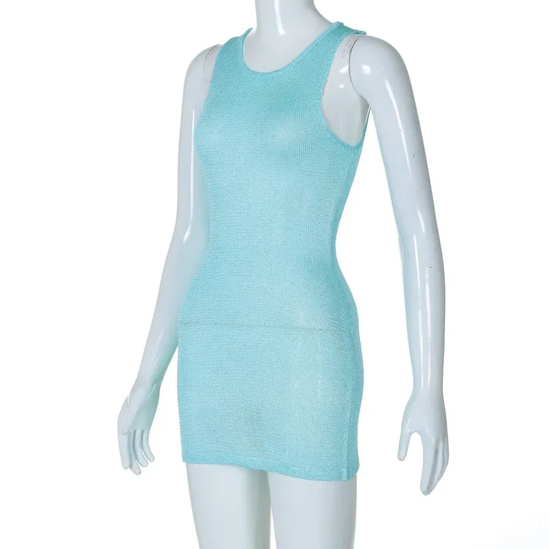 Casual Knit Y2K Streetwear Short Mini Beach Dress Sundress Women Summer Bodycon Sleeveless Party Club Dresses Outfits Gift 250314