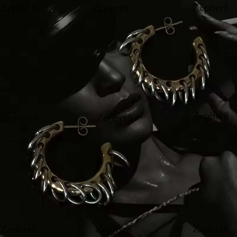 2025 model New Chain Tassel Hoop Earrings For Women Punk Cool Double Tones Stainless Steel Jewelry Accessory