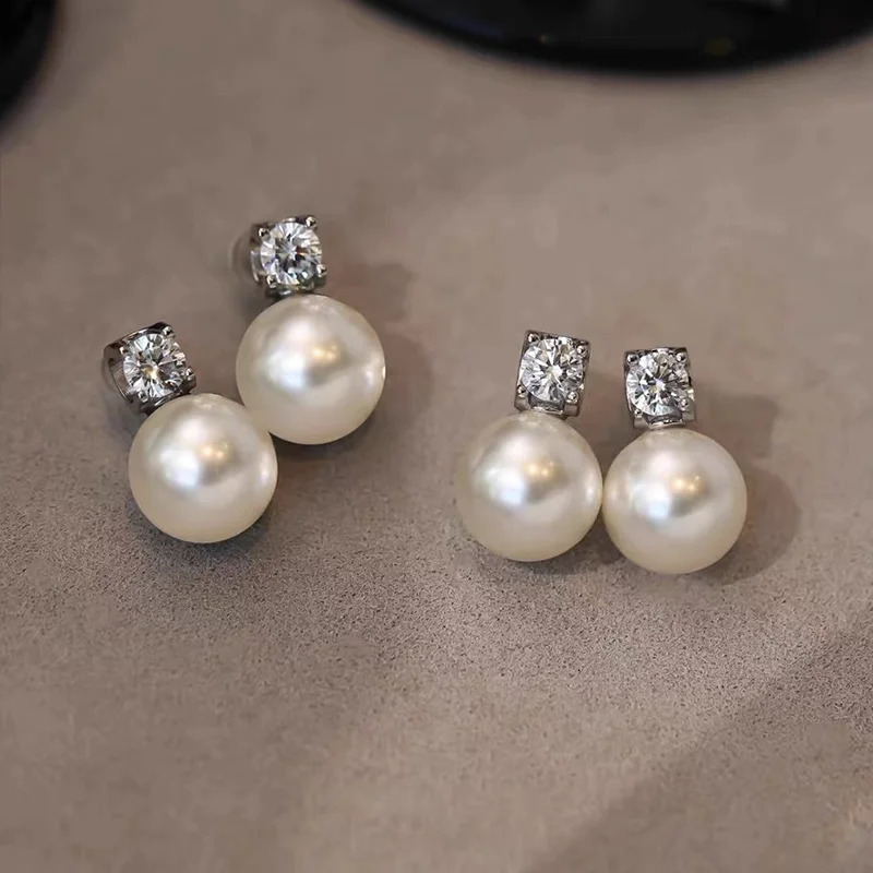 Anziw Real 925 Silver Stud Earrings 9mm Natural Freshwater Pearl 3.5mm Zircon Drop Earring for Women Girl Christmas Gift Jewelry 250314