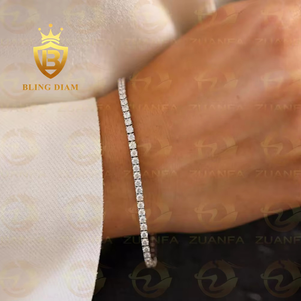 Trendy Jewelry Pass Diamond Tester VVS S925 Sterling Silver 2mm 3mm 4mm Tennis Chain Moissanite Women and Men Tennis Necklaces