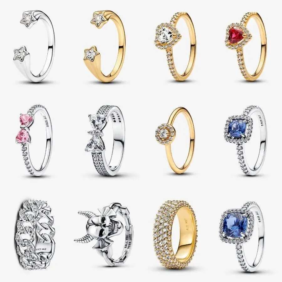 2025 New Silver Ring Pave Cuban Chain Ring Shooting Stars Open Ring Bow Ring Women's Jewelry Ring Christmas Gift