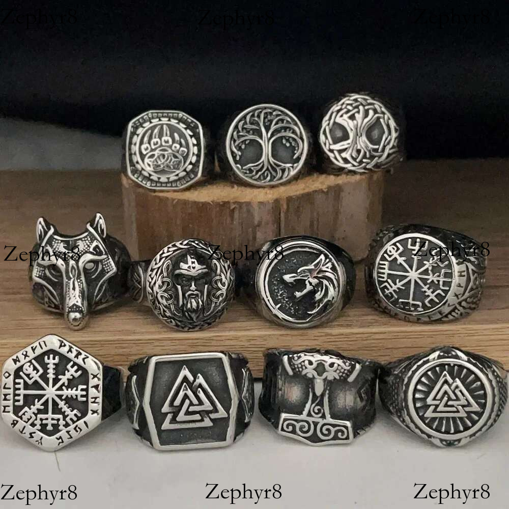 2025 New model Vintage Viking Men Rings Stainless Steel Ethnic Belief Nordic Odin Compass Tree of Life Valknut Ring Amulet Jewelry Wholesale