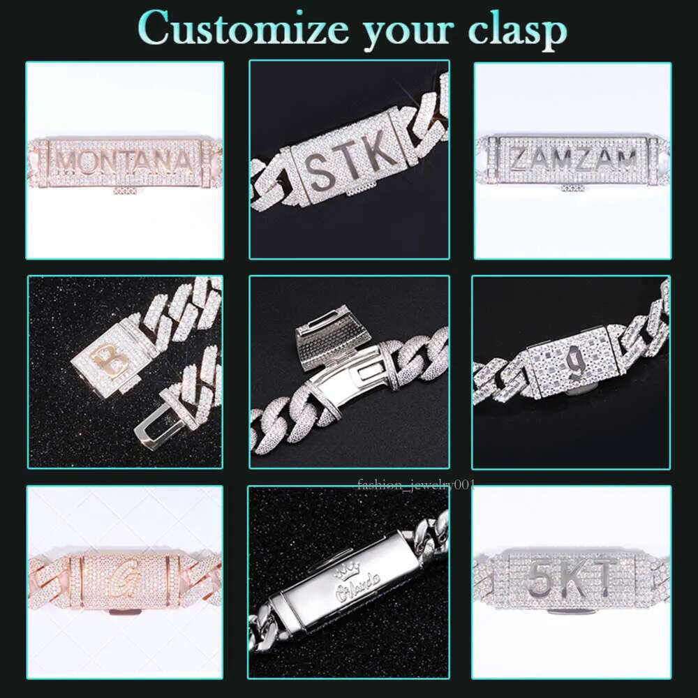 pass tester fashion gra moissanite dia 10mm-12mm wide 2rows solid sier cuban k chain for rapper hip hop necklace bracelet gift accessories