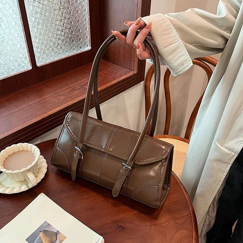 Hot Sale Wine Red Shoulder For Women Waterproof Leather Belt Buckle Design Handbag French Brand Underarm Bag Tote Purse