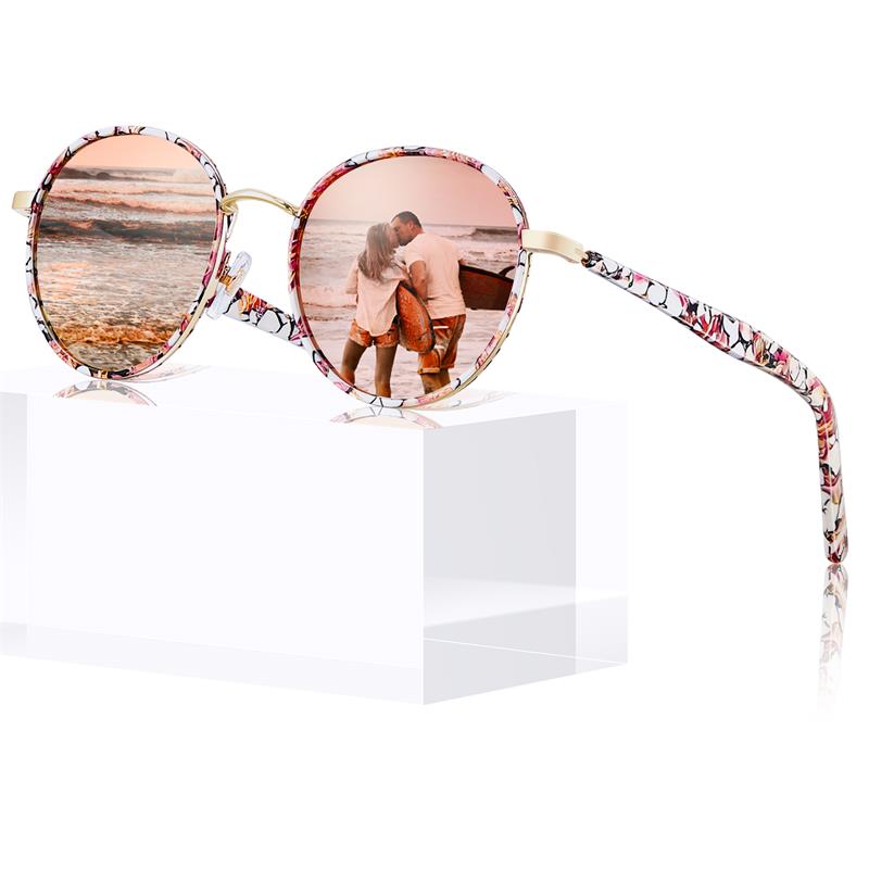 CARFIA Metal Acetate Polarized Sunglasses for Women UV400 Protection, Retro Small Round Anti-Glare Glasses Driving Shades