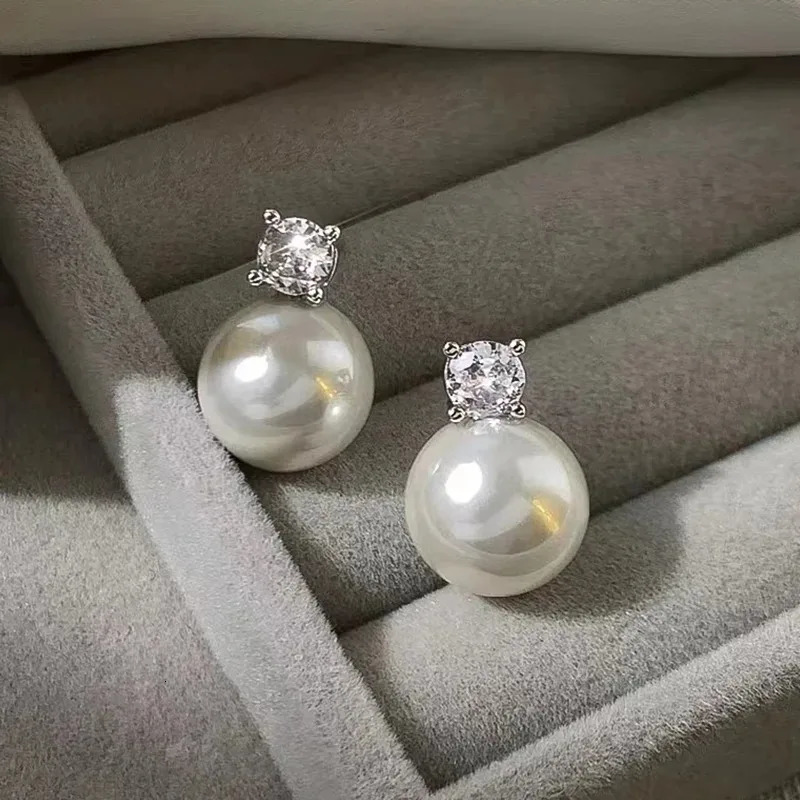 Anziw Real 925 Silver Stud Earrings 9mm Natural Freshwater Pearl 3.5mm Zircon Drop Earring for Women Girl Christmas Gift Jewelry 250314