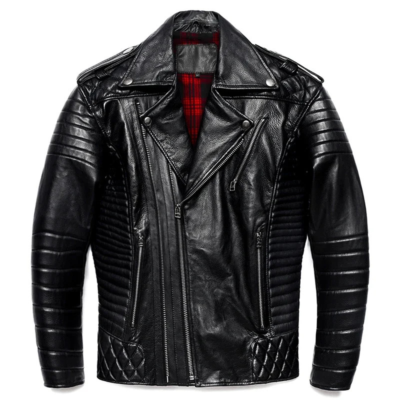 Black Cowhide Genuine Leather Jacket Men Motocycle Jackets Soft Bomber Riding Biker Clothing Autumn Coat 250311