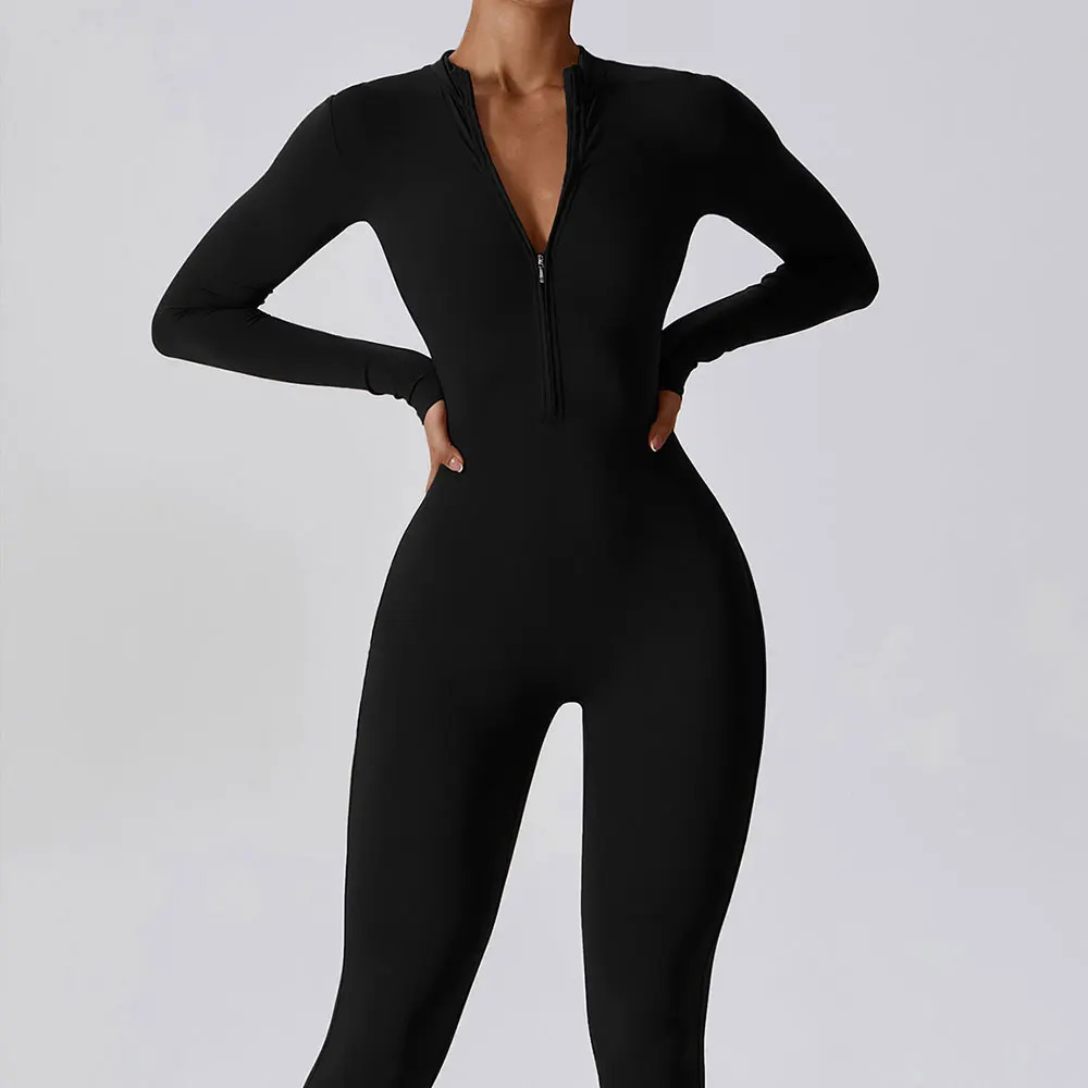 Womens Jumpsuits OnePiece Suit Zipper Long Sleeved Yoga Set Gym Push Up Workout Clothes Fitness Bodysuit Sportswear Tracksuit 250314