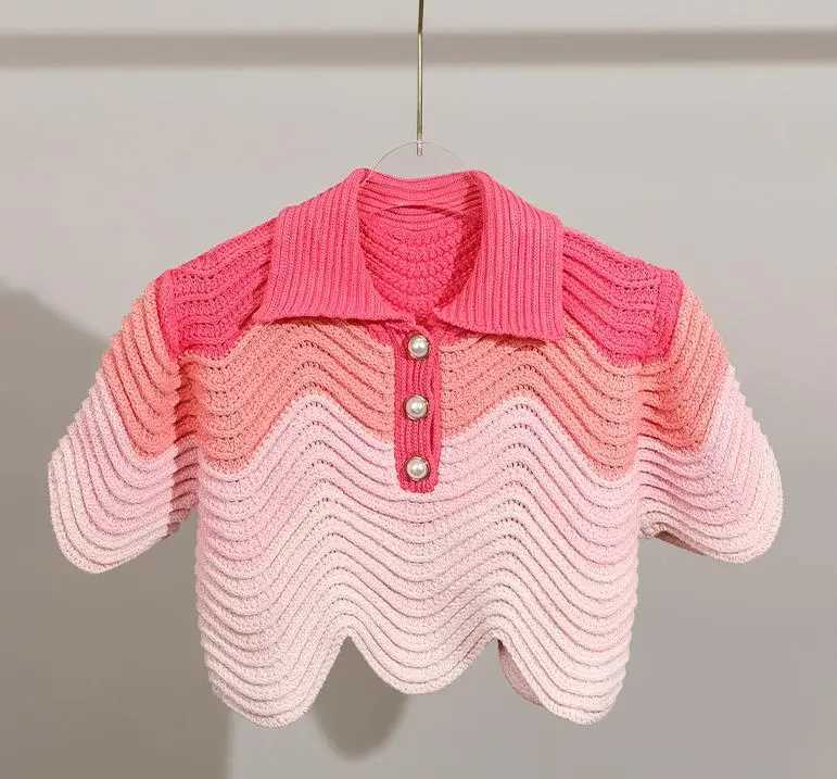 Two Piece Dress New Short POLO Collar Knit Sweater Short Slve T-Shirt Striped skirt Pullover Suit Women Y2503156IBI