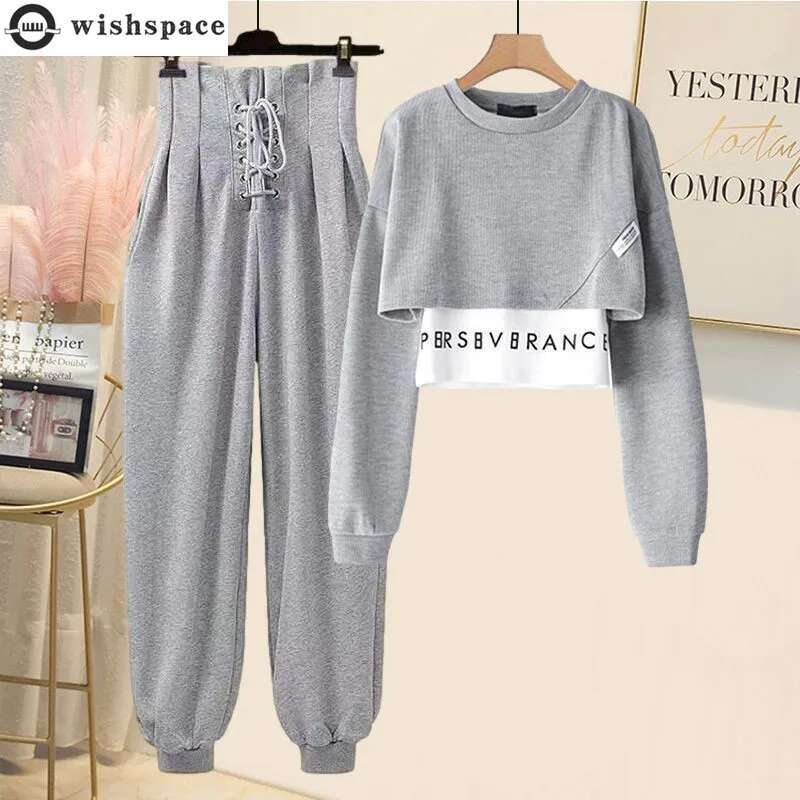 2025 New Korean Fashion Long Sleeve T-shirt Designer Fashion High Waist Lace Casual Haren Pants Two Piece Set Elegant Women's Pants4