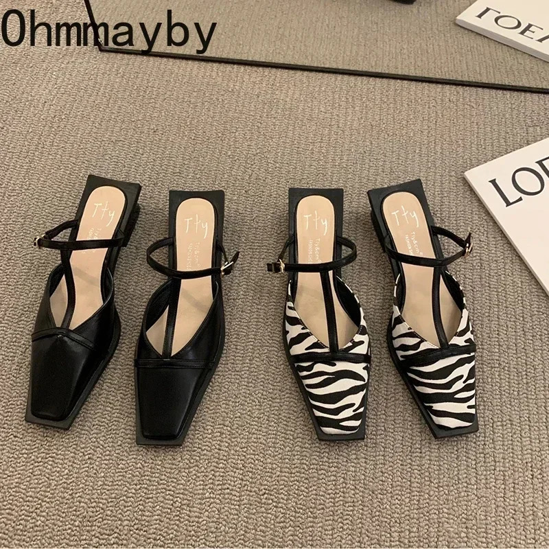 er Summer Women Mules Slipper Fashion Shallow Square Toe Zebra Slides Casual Outdoor Office Lady Sandalias 250314