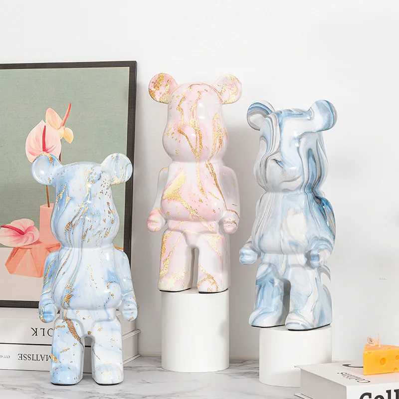 28cm Aesthetic Bear Shaped Resin Marble Violent Bear Sculpture Decoration Luxury Living Room Decoration Home Decoration Y250315