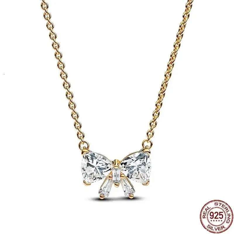 2025 New 925 Sterling Silver Classic Shiny Heart and Bow Square Pendant Necklace fit Charm DIY Women's Jewelry Surprise Gifts