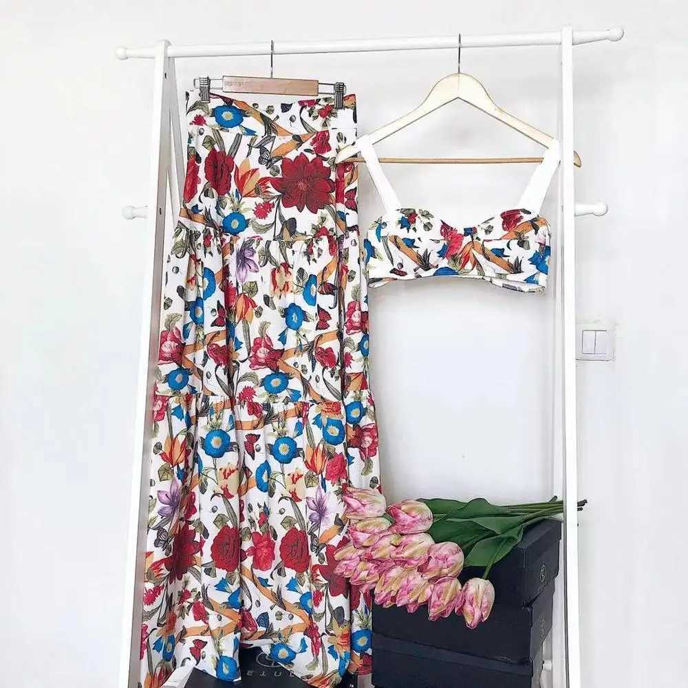 Two Piece Dress Floral print summer Maxi Dr womens 2022 Slvel bra 2-piece set beach dress holiday fashion bohemian long dress Vestdos Y250315GHSB
