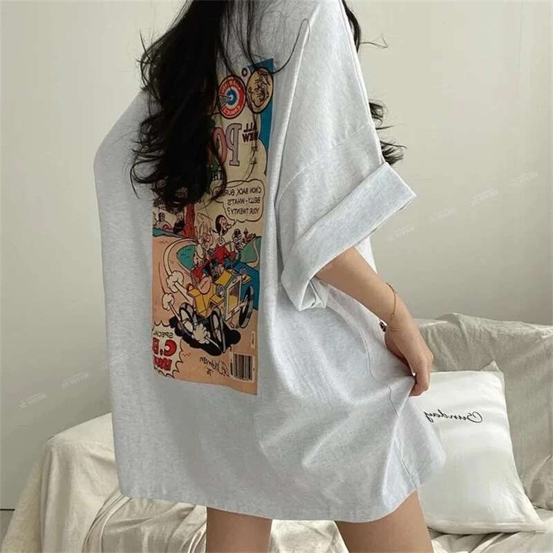2025 New Trendy Printed Loose Youth Oversized T-shirt Summer Short Sleeve Solid Color Letter Thin Casual Top Designer Fashion High Street Women's