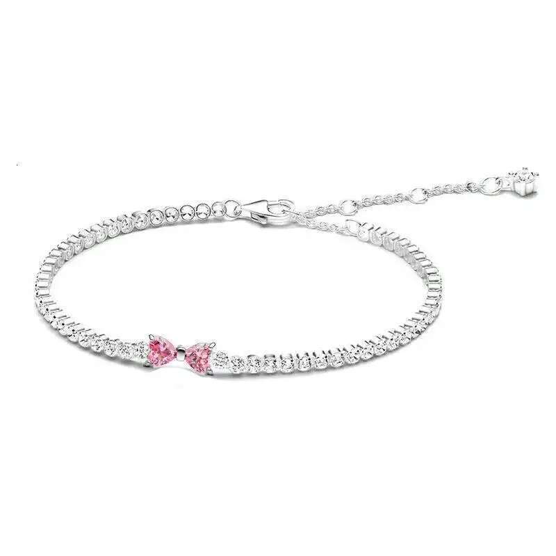 2025 Valentine's Day Gift New Silver Earring Pink Bow Ring Bracelet For Women Gift Anniversary S925 Chain link Fine Jewelry