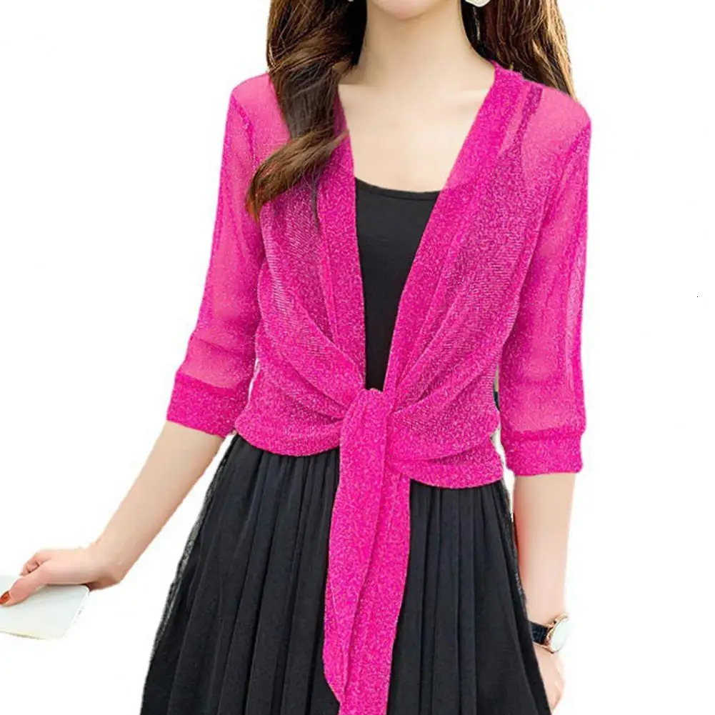 Half Sleeve SeeThrough Cardigan Front Laceup Short Jacket Summer Lace Sunscreen Coat Streetwear 250311