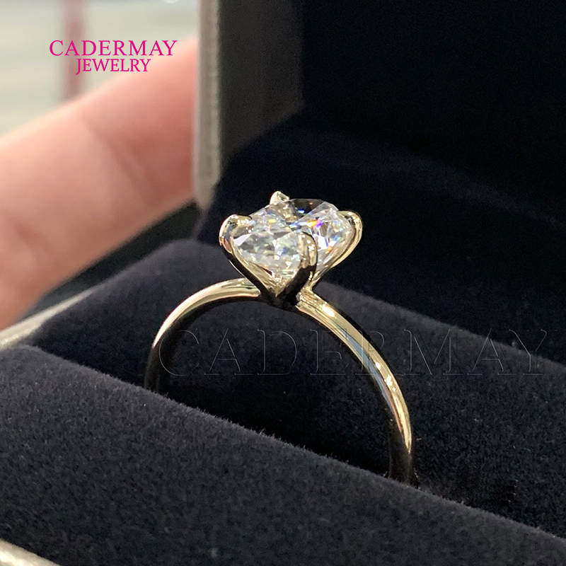 Cadermay Fashion Simple 14K Solid Yellow Gold D VVS Crushed-Ice Oval Shape Moissanite Solitaire Ring Moissanite 14K Ring Women